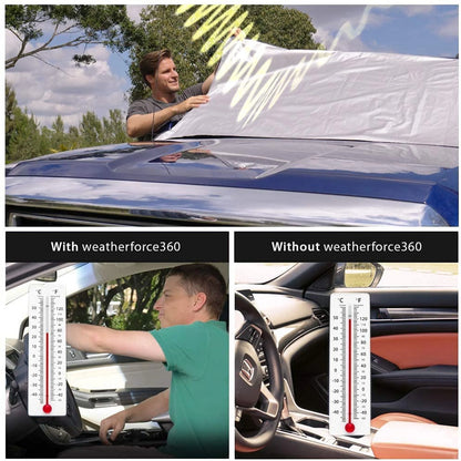 WEATHERFORCE 360 by Bell+Howell All-Weather, Heavy-Duty and Reversible Windshield Protector 6 Feet by 10 Feet Fabric for Any Car Protects from Heat and Snow Comes with Anti-Theft Panels as Seen on TV