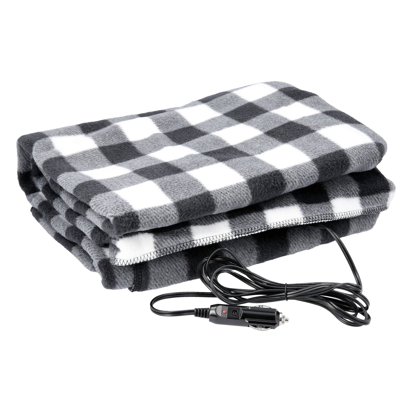 12V Electric Heated Car Blanket with a 96-Inch Cord (Black Plaid)