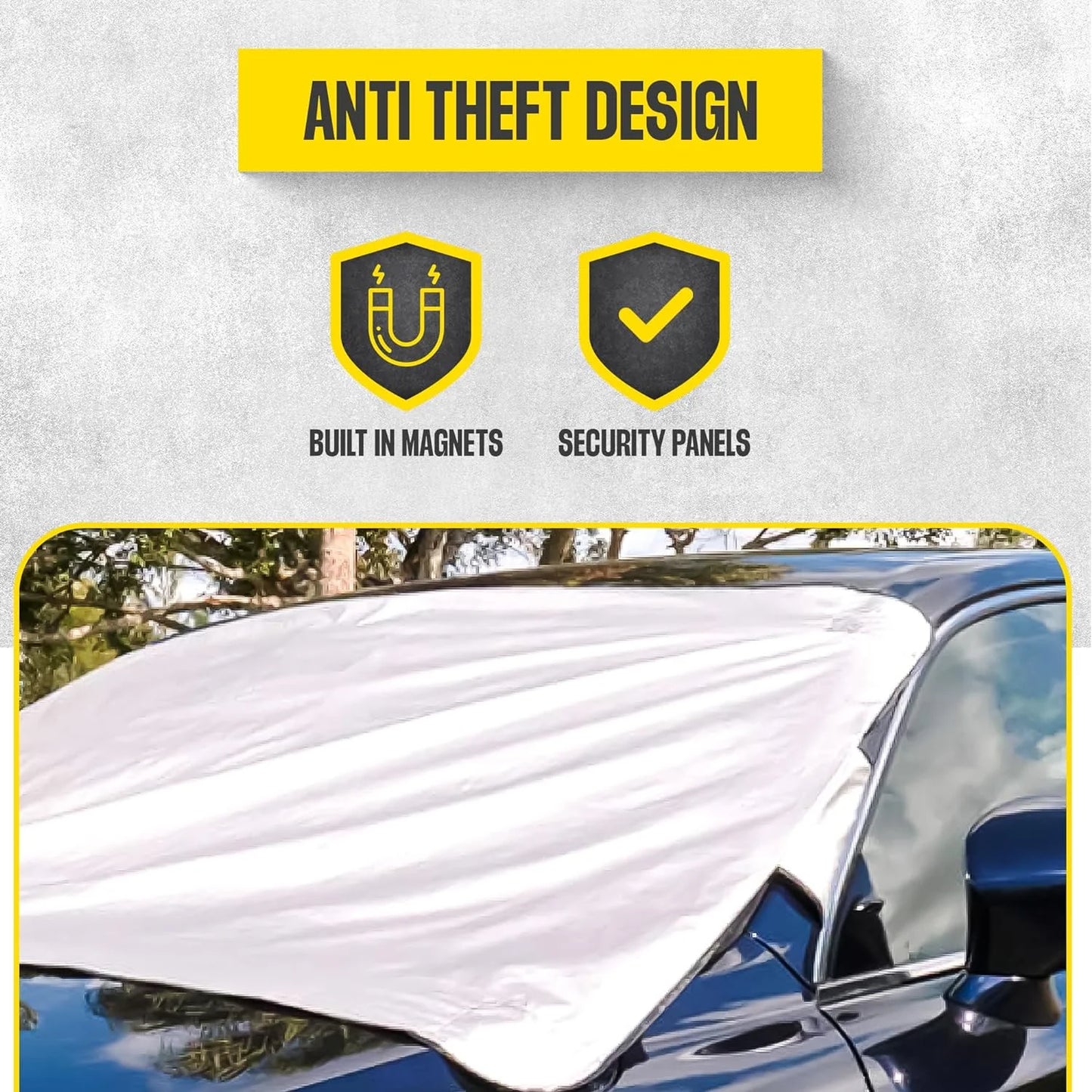 WEATHERFORCE 360 by Bell+Howell All-Weather, Heavy-Duty and Reversible Windshield Protector 6 Feet by 10 Feet Fabric for Any Car Protects from Heat and Snow Comes with Anti-Theft Panels as Seen on TV