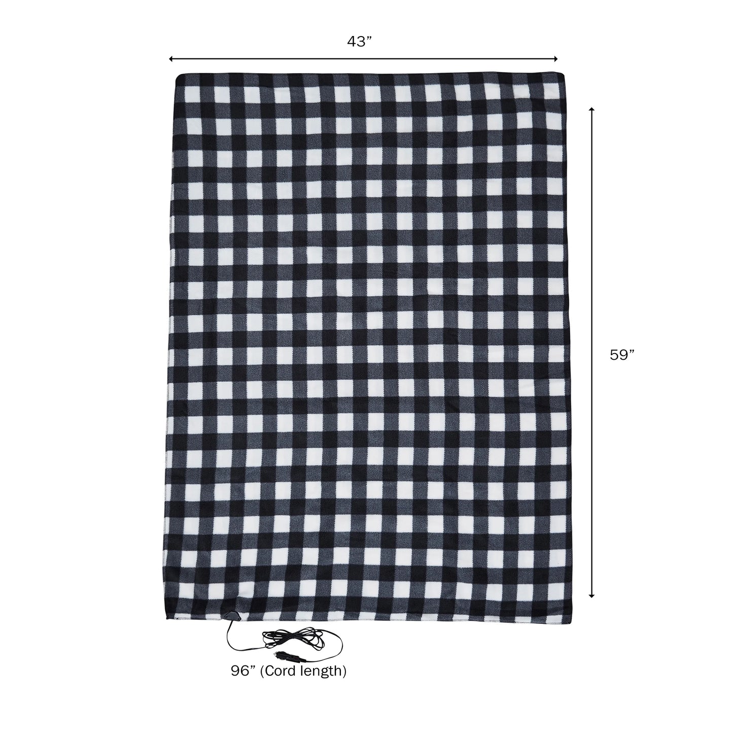 12V Electric Heated Car Blanket with a 96-Inch Cord (Black Plaid)