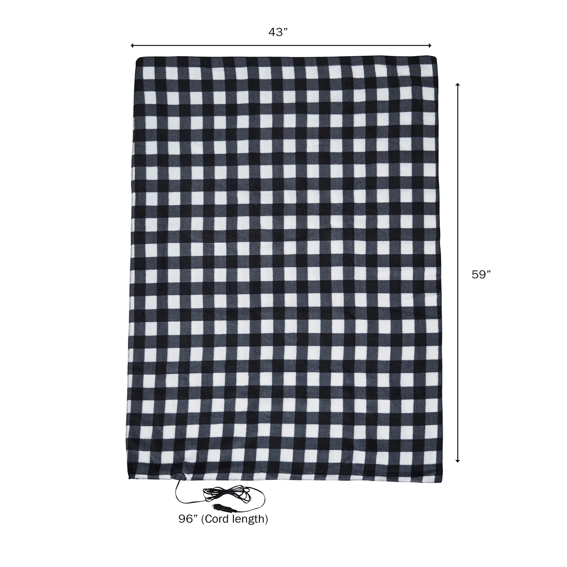 12V Electric Heated Car Blanket with a 96-Inch Cord (Black Plaid)