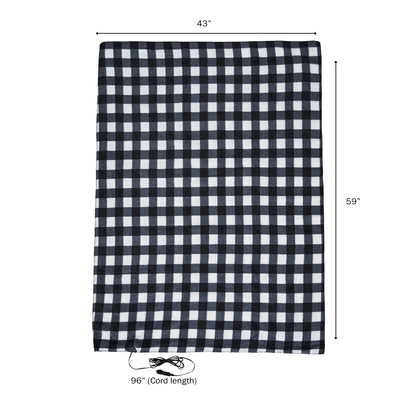12V Electric Heated Car Blanket with a 96-Inch Cord (Black Plaid)